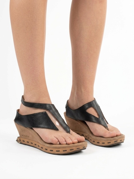 Modzori Shoes - MODZOKI Black Leather Platform Wedge Sandals Women’s Size 9